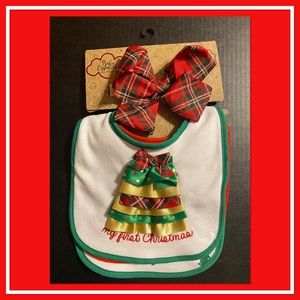 My first Christmas Baby Newborn Essentials 3 Bibs and 1 Headband